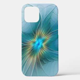 Little Beauty Modern Blue Gold Fractal Art Flower iPhone 12 Pro Case