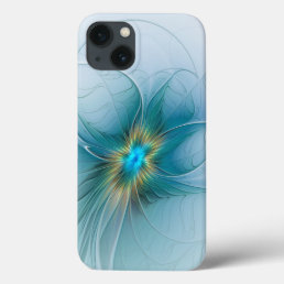 Little Beauty Modern Blue Gold Fractal Art Flower iPhone 13 Case