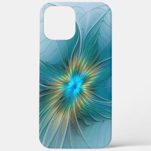 Little Beauty Modern Blue Gold Fractal Art Flower iPhone 12 Pro Max Case