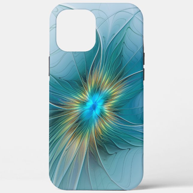 Little Beauty Modern Blue Gold Fractal Art Flower Case-Mate iPhone Case (Back)