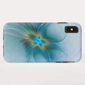 Little Beauty Modern Blue Gold Fractal Art Flower Case-Mate iPhone Case (Back (Horizontal))
