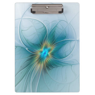 Little Beauty Modern Blue Gold Fractal Art Flower Clipboard