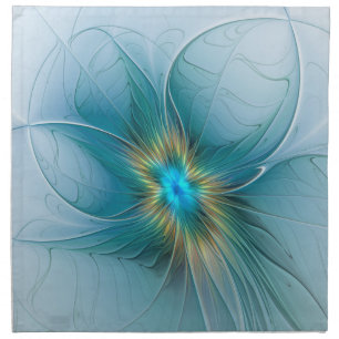 Little Beauty Modern Blue Gold Fractal Art Flower Cloth Napkin