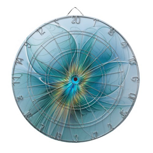 Little Beauty Modern Blue Gold Fractal Art Flower Dart Board