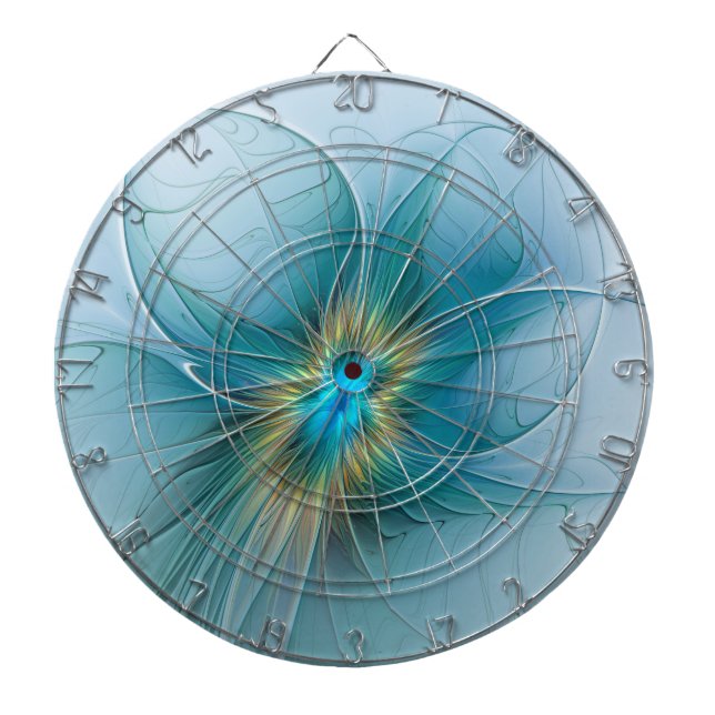 Little Beauty Modern Blue Gold Fractal Art Flower Dart Board (Front)