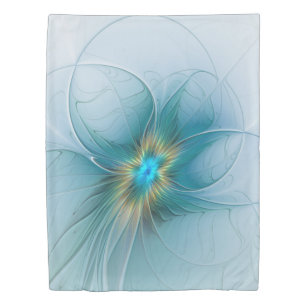 Little Beauty Modern Blue Gold Fractal Art Flower Duvet Cover