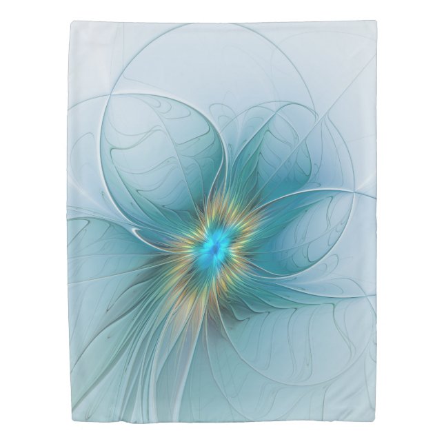 Little Beauty Modern Blue Gold Fractal Art Flower Duvet Cover (Front)