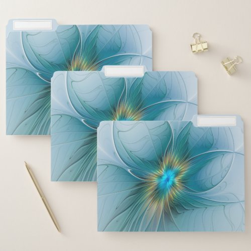 Little Beauty Modern Blue Gold Fractal Art Flower File Folder