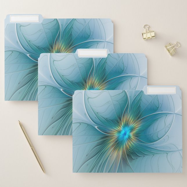 Little Beauty Modern Blue Gold Fractal Art Flower File Folder (Set)