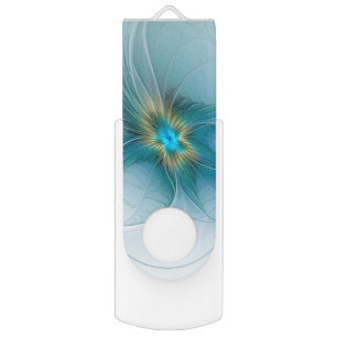 Little Beauty Modern Blue Gold Fractal Art Flower Flash Drive