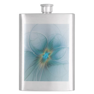 Little Beauty Modern Blue Gold Fractal Art Flower Flask