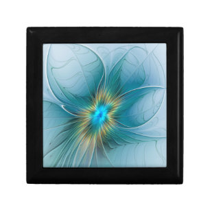 Little Beauty Modern Blue Gold Fractal Art Flower Gift Box