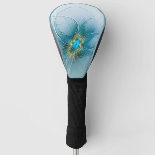 Little Beauty Modern Blue Gold Fractal Art Flower Golf Head Cover
