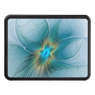 Little Beauty Modern Blue Gold Fractal Art Flower Hitch Cover