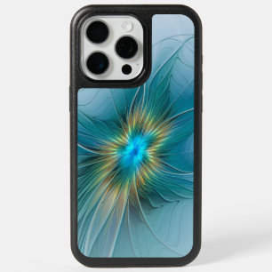 Little Beauty Modern Blue Gold Fractal Art Flower iPhone 15 Pro Max Case