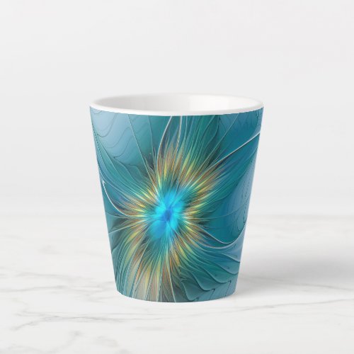 Little Beauty Modern Blue Gold Fractal Art Flower Latte Mug