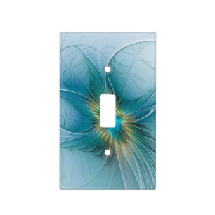 Little Beauty Modern Blue Gold Fractal Art Flower Light Switch Cover