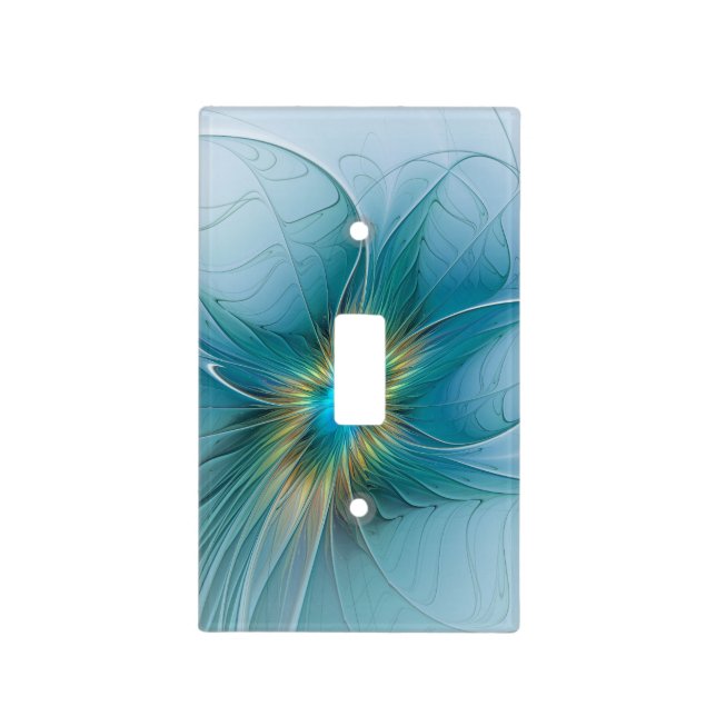 Little Beauty Modern Blue Gold Fractal Art Flower Light Switch Cover (Front)