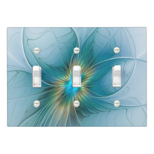 Little Beauty Modern Blue Gold Fractal Art Flower Light Switch Cover