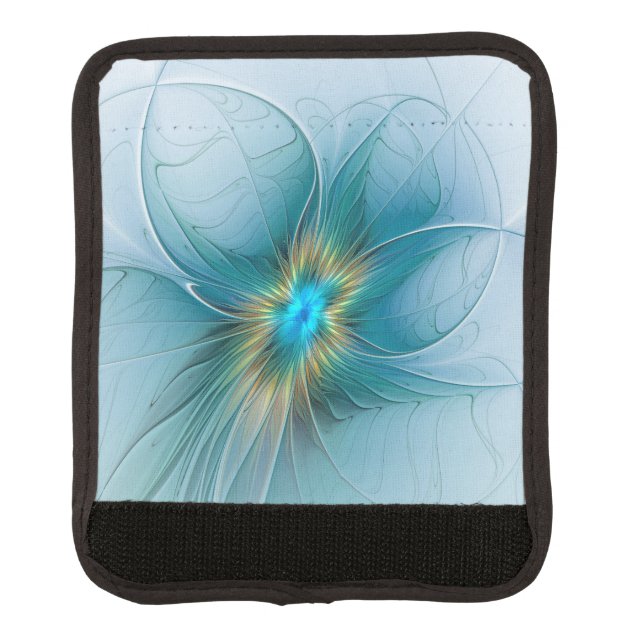 Little Beauty Modern Blue Gold Fractal Art Flower Luggage Handle Wrap (Front)