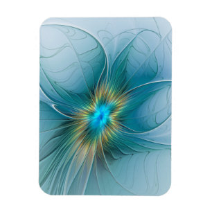 Little Beauty Modern Blue Gold Fractal Art Flower Magnet
