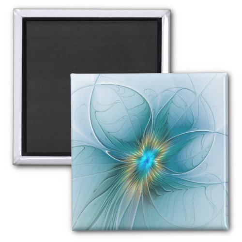 Little Beauty Modern Blue Gold Fractal Art Flower Magnet