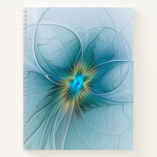 Little Beauty Modern Blue Gold Fractal Art Flower Notebook