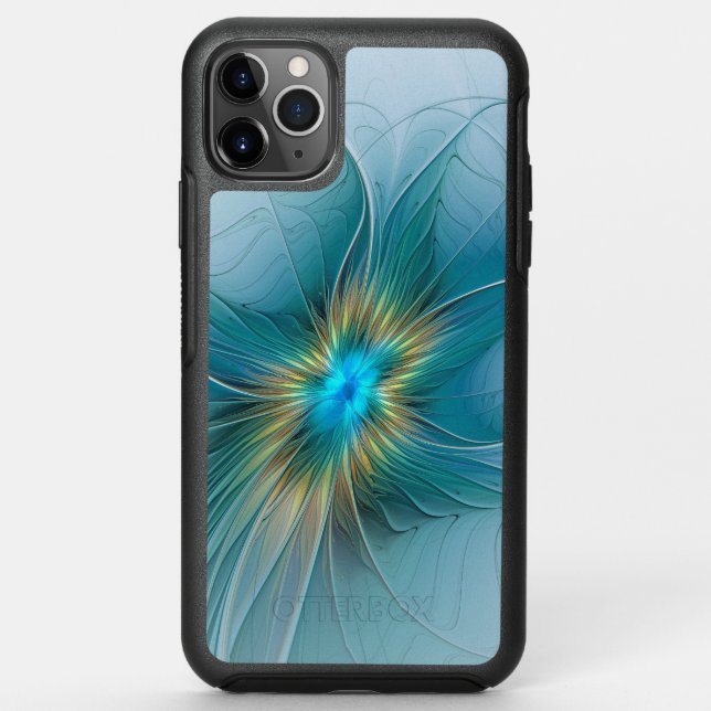 Little Beauty Modern Blue Gold Fractal Art Flower Otterbox iPhone Case (Back)