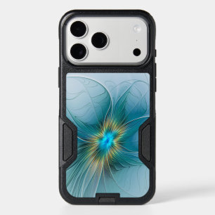 Little Beauty Modern Blue Gold Fractal Art Flower iPhone 17 Pro Max Case