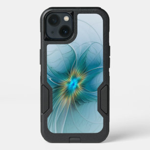Little Beauty Modern Blue Gold Fractal Art Flower iPhone 13 Case
