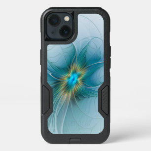 Little Beauty Modern Blue Gold Fractal Art Flower iPhone 13 Case