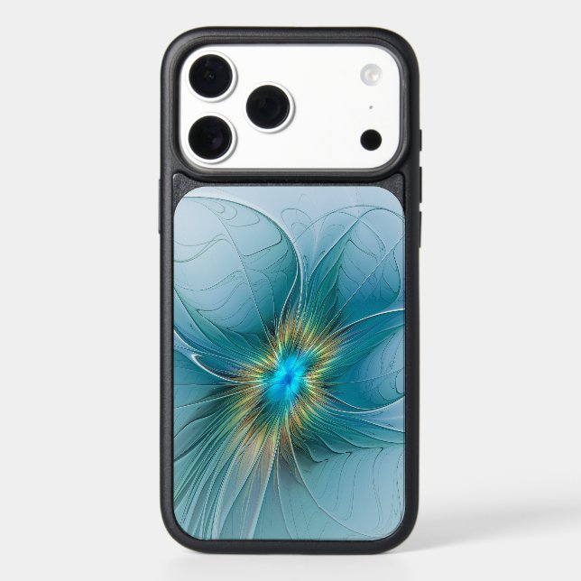 Little Beauty Modern Blue Gold Fractal Art Flower Otterbox iPhone Case (Back)