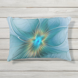 Little Beauty Modern Blue Gold Fractal Art Flower Outdoor Pillow