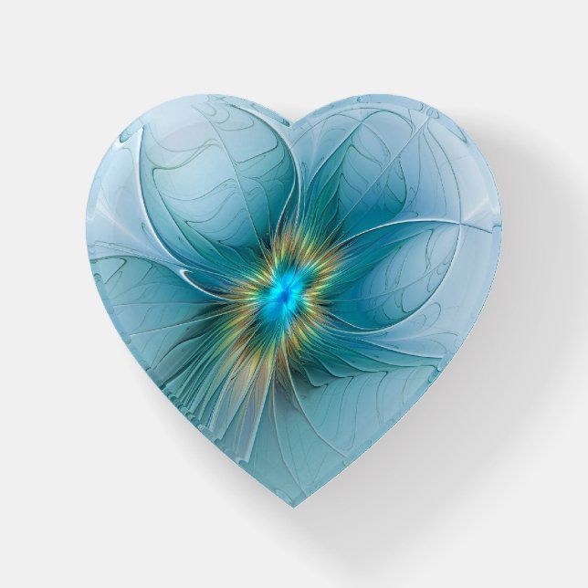 Little Beauty Modern Blue Gold Fractal Art Flower Paperweight (Front)