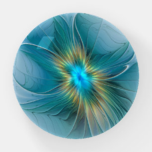 Little Beauty Modern Blue Gold Fractal Art Flower Paperweight