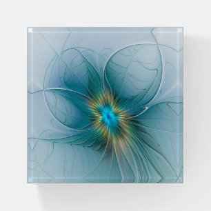 Little Beauty Modern Blue Gold Fractal Art Flower Paperweight