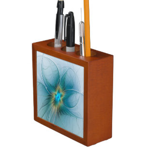 Little Beauty Modern Blue Gold Fractal Art Flower Pencil Holder