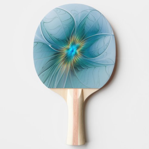 Little Beauty Modern Blue Gold Fractal Art Flower Ping Pong Paddle