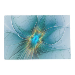 Little Beauty Modern Blue Gold Fractal Art Flower Placemat