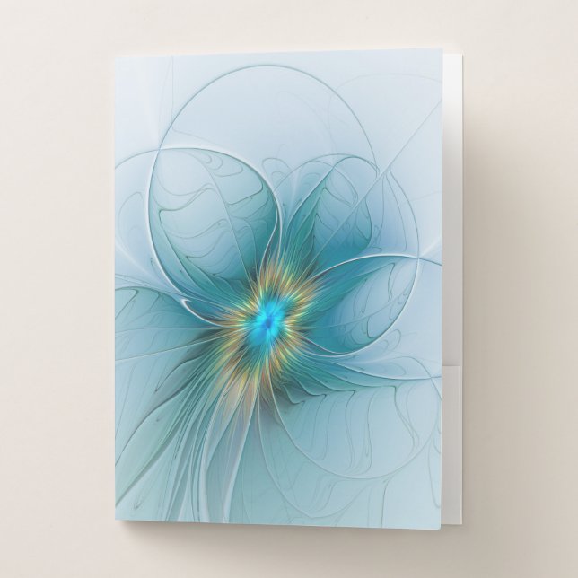 Little Beauty Modern Blue Gold Fractal Art Flower Pocket Folder (Front)