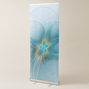 Little Beauty Modern Blue Gold Fractal Art Flower Retractable Banner