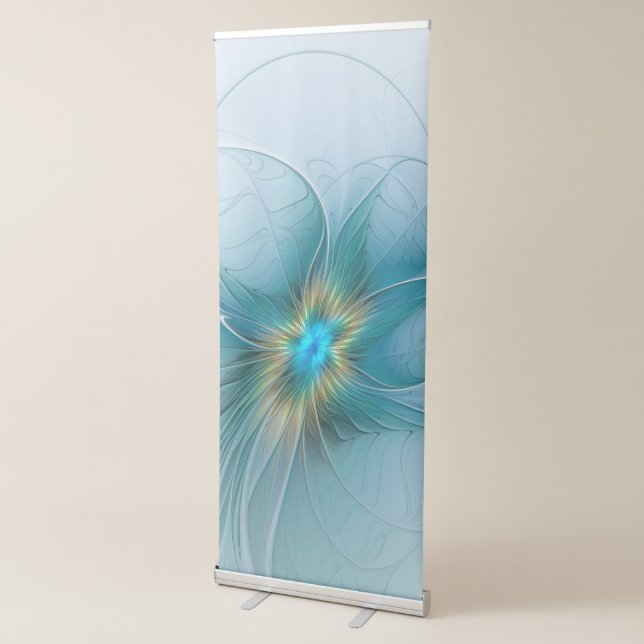 Little Beauty Modern Blue Gold Fractal Art Flower Retractable Banner (3/4)