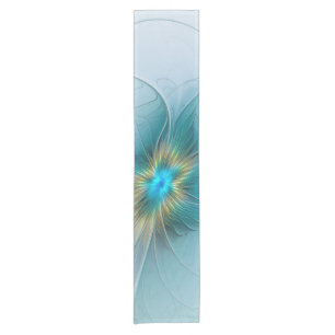 Little Beauty Modern Blue Gold Fractal Art Flower Short Table Runner