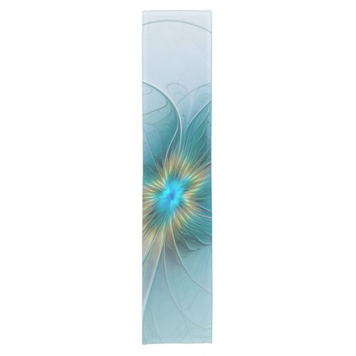 Little Beauty Modern Blue Gold Fractal Art Flower Short Table Runner