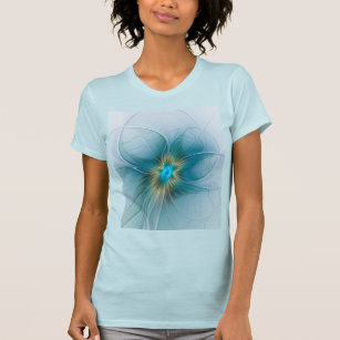 Little Beauty Modern Blue Gold Fractal Art Flower T-Shirt