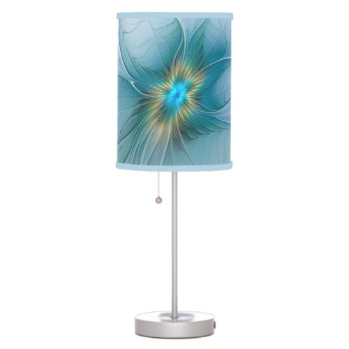 Little Beauty Modern Blue Gold Fractal Art Flower Table Lamp