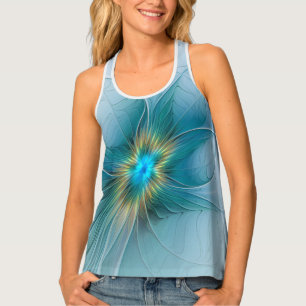 Little Beauty Modern Blue Gold Fractal Art Flower Tank Top