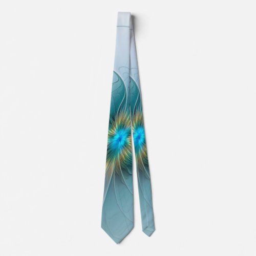 Little Beauty Modern Blue Gold Fractal Art Flower Tie