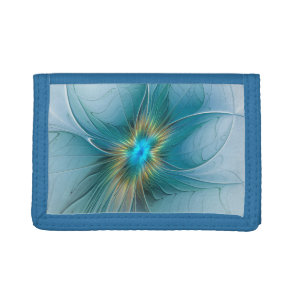 Little Beauty Modern Blue Gold Fractal Art Flower Tri-fold Wallet