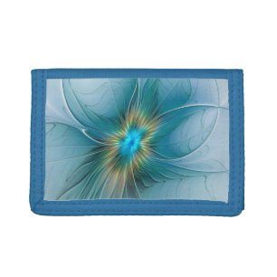 Little Beauty Modern Blue Gold Fractal Art Flower Tri-fold Wallet